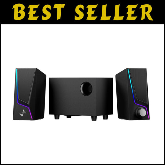 2.1 Hi-Fi USB Powered Speakers with Subwoofer – Enhanced Bass & 6 Lighting Modes
