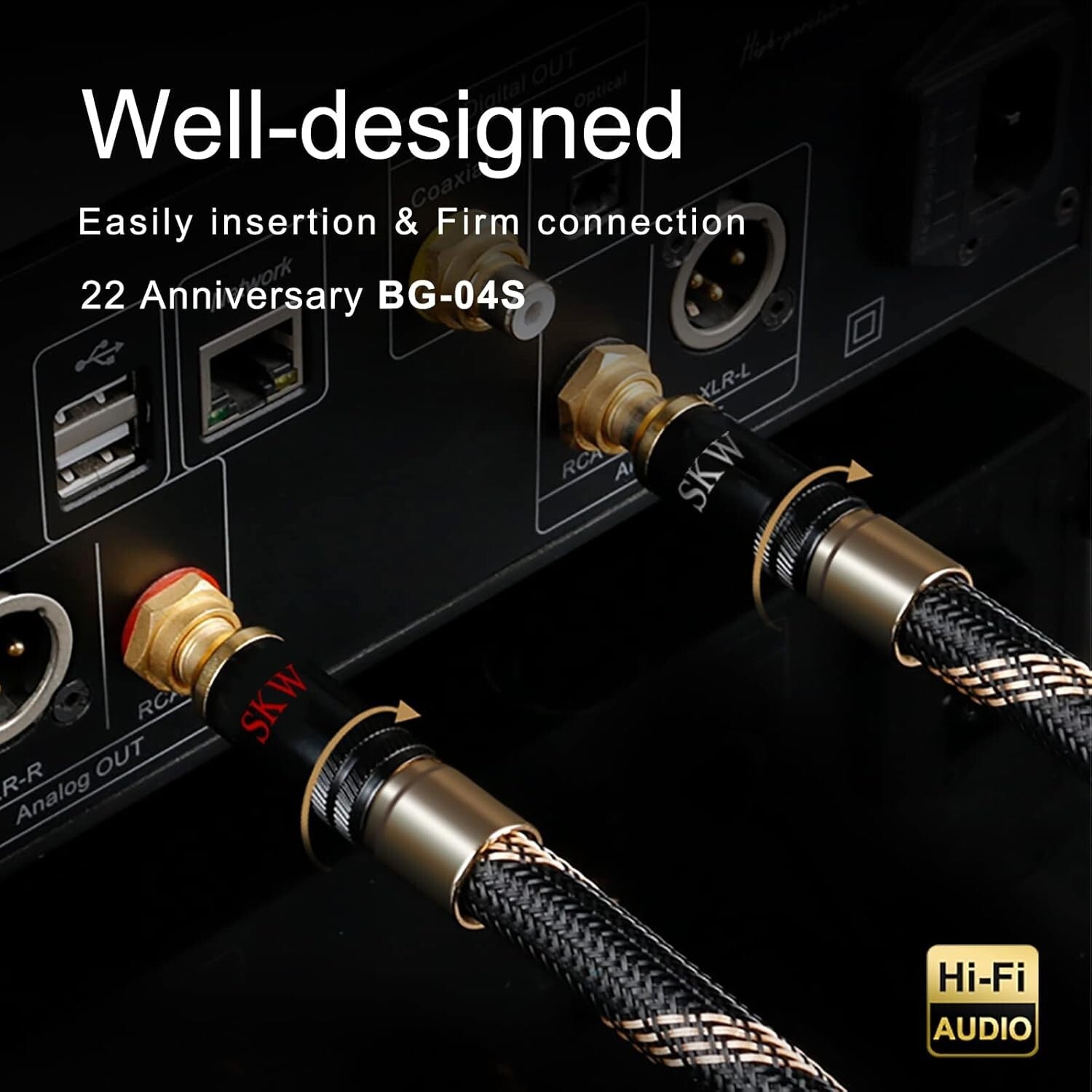 4.9ft HiFi RCA Interconnect Cable - Secure Lock Design with Ultra-Pure Copper