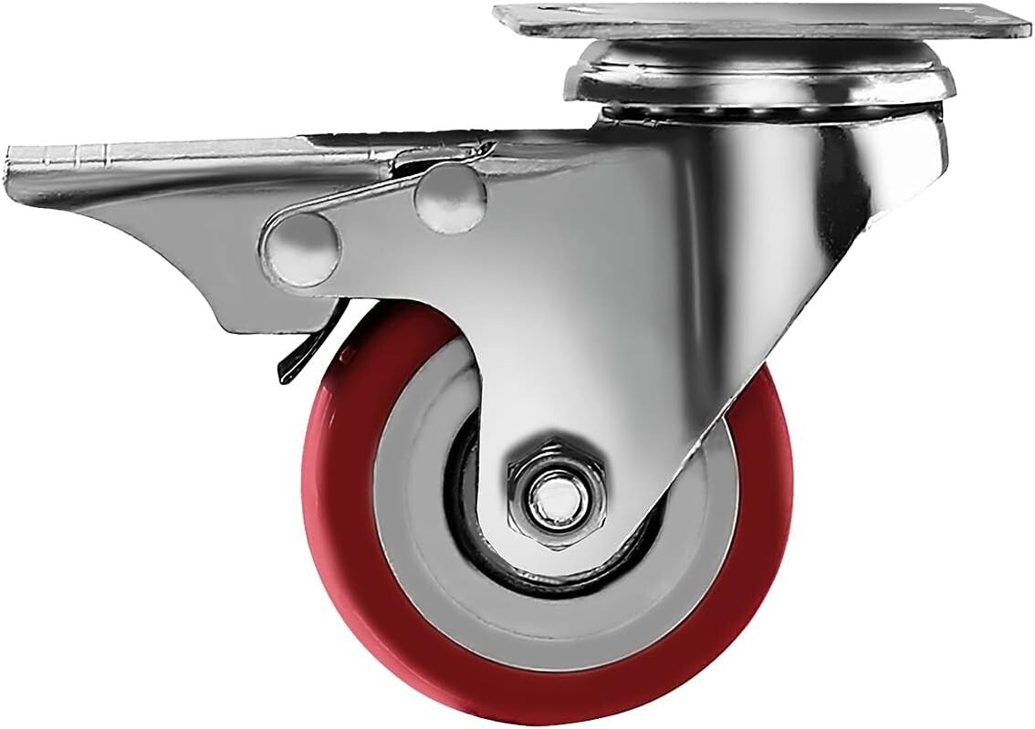 Durable 2" Red Polyurethane Caster Wheels - 360-Degree Maneuverability Set of 24