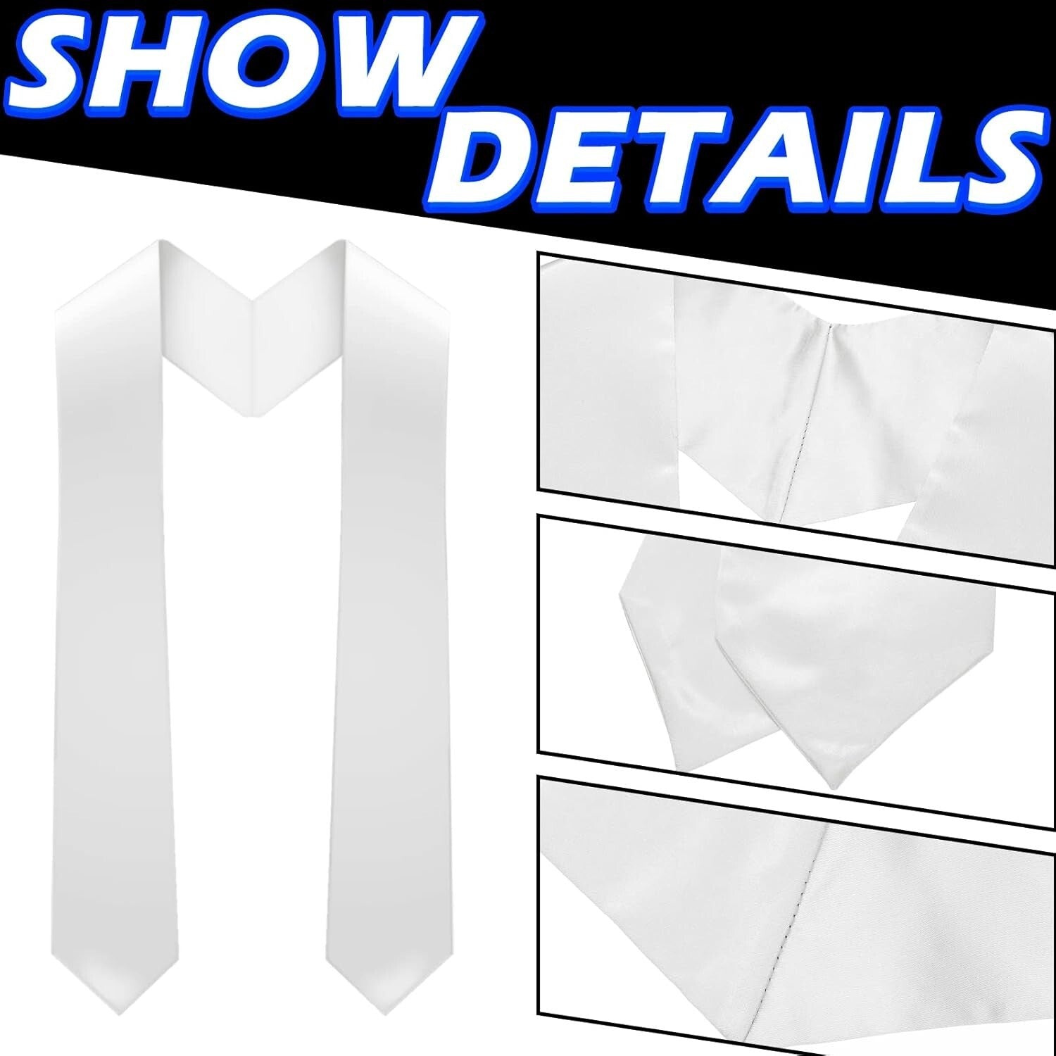 Bulk 12 Pieces Graduation Stoles - 70-Inch White Satin for Custom Embroidery