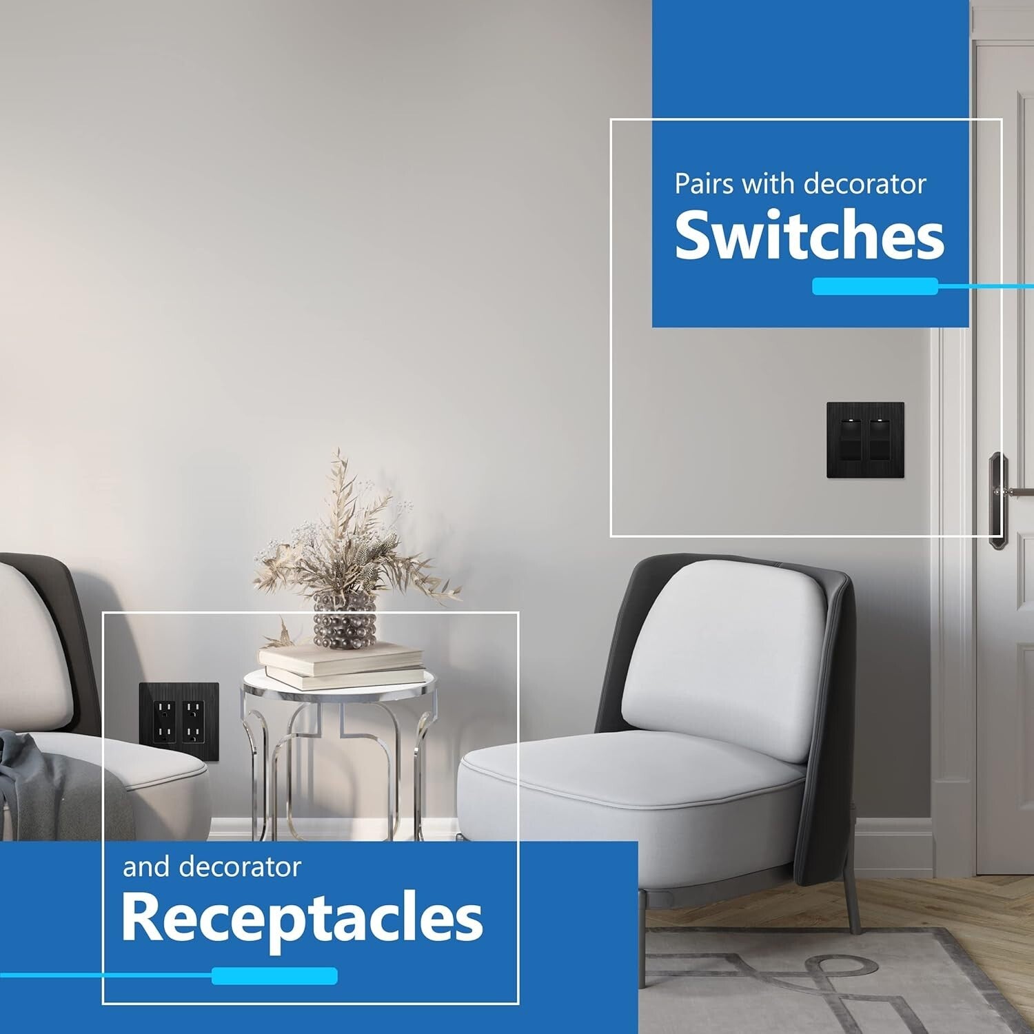 Brushed Black Screwless Double Decorator Wall Plate - 10 Pack, Modern Elegance