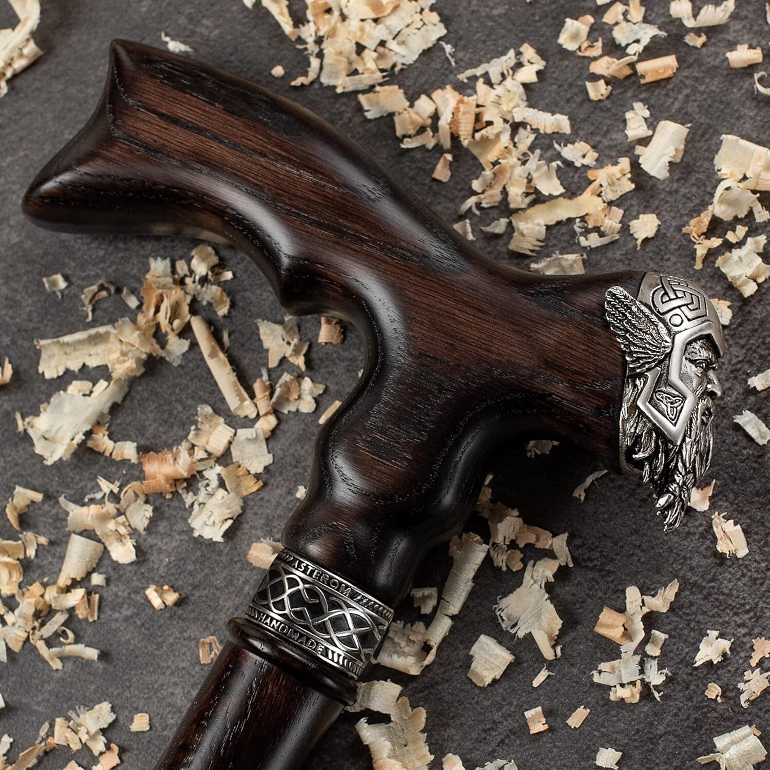 Elegant Walnut Wood Viking Cane - Custom Length with Interchangeable Tip