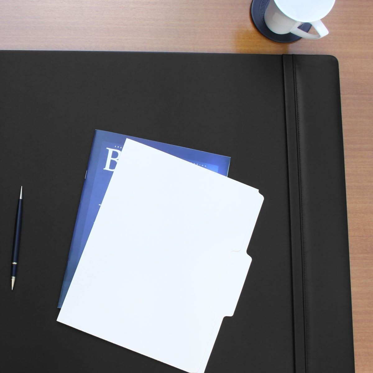 Luxury Leather Desk Mat with Side Rails - Elegant Office Surface Protector