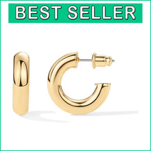 Load image into Gallery viewer, Lightweight Chunky 14K Gold Plated Hoops - Eco-Friendly Elegant Earrings