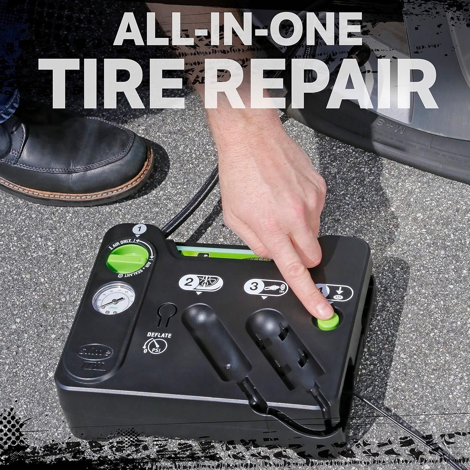 Emergency Flat Tire Repair Kit: Analog Inflator & Sealant for Quick Fixes