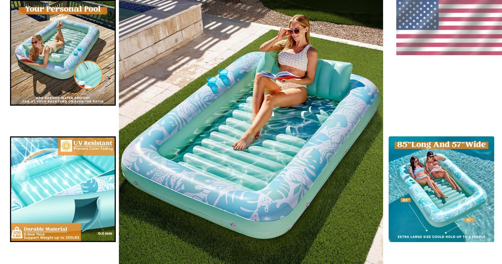 85" X 57" XL Inflatable Tanning Tub Raft Float - Perfect for Summer Relaxation