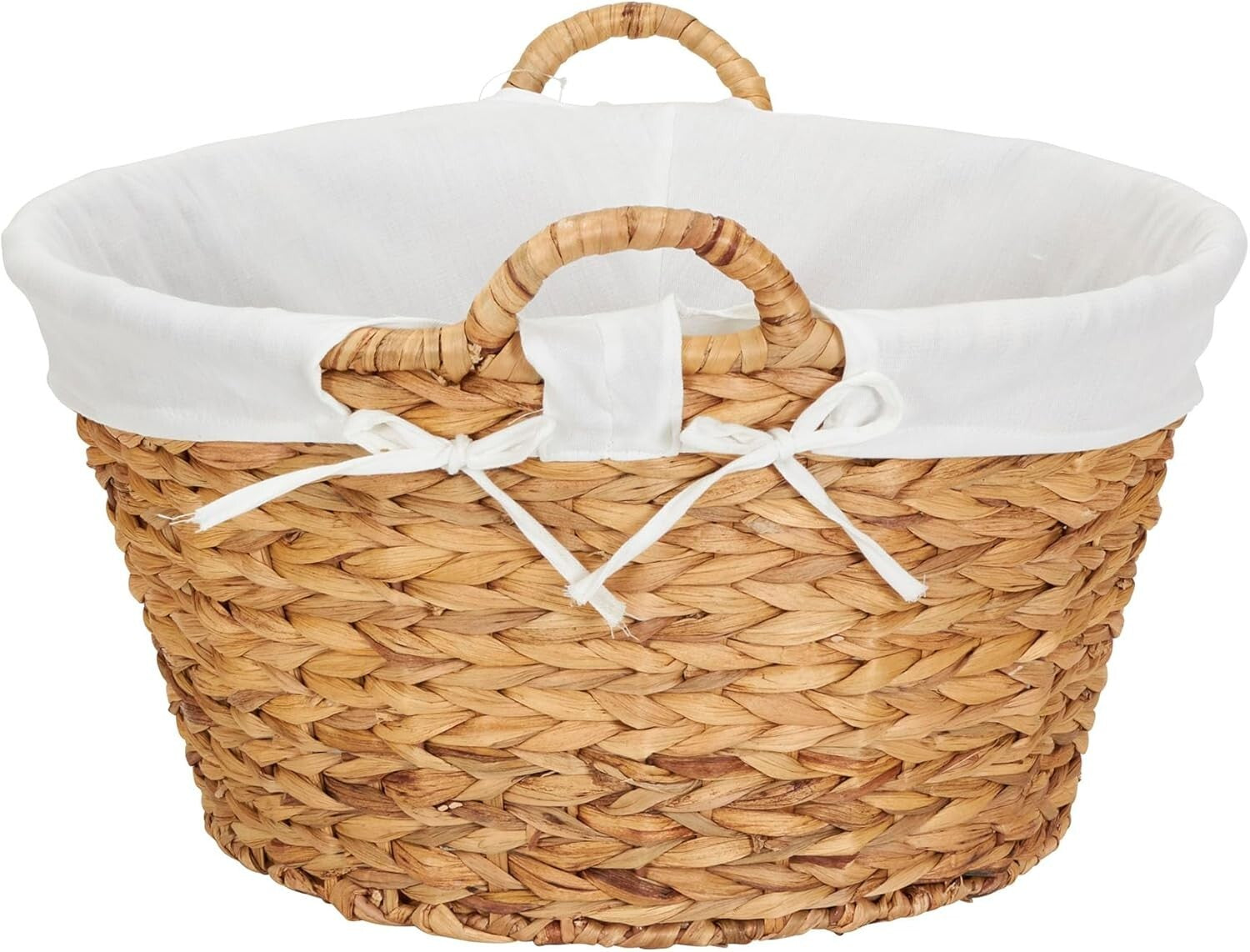 Elegant Large Round Wicker Laundry Basket with Liner, Natural Water Hyacinth