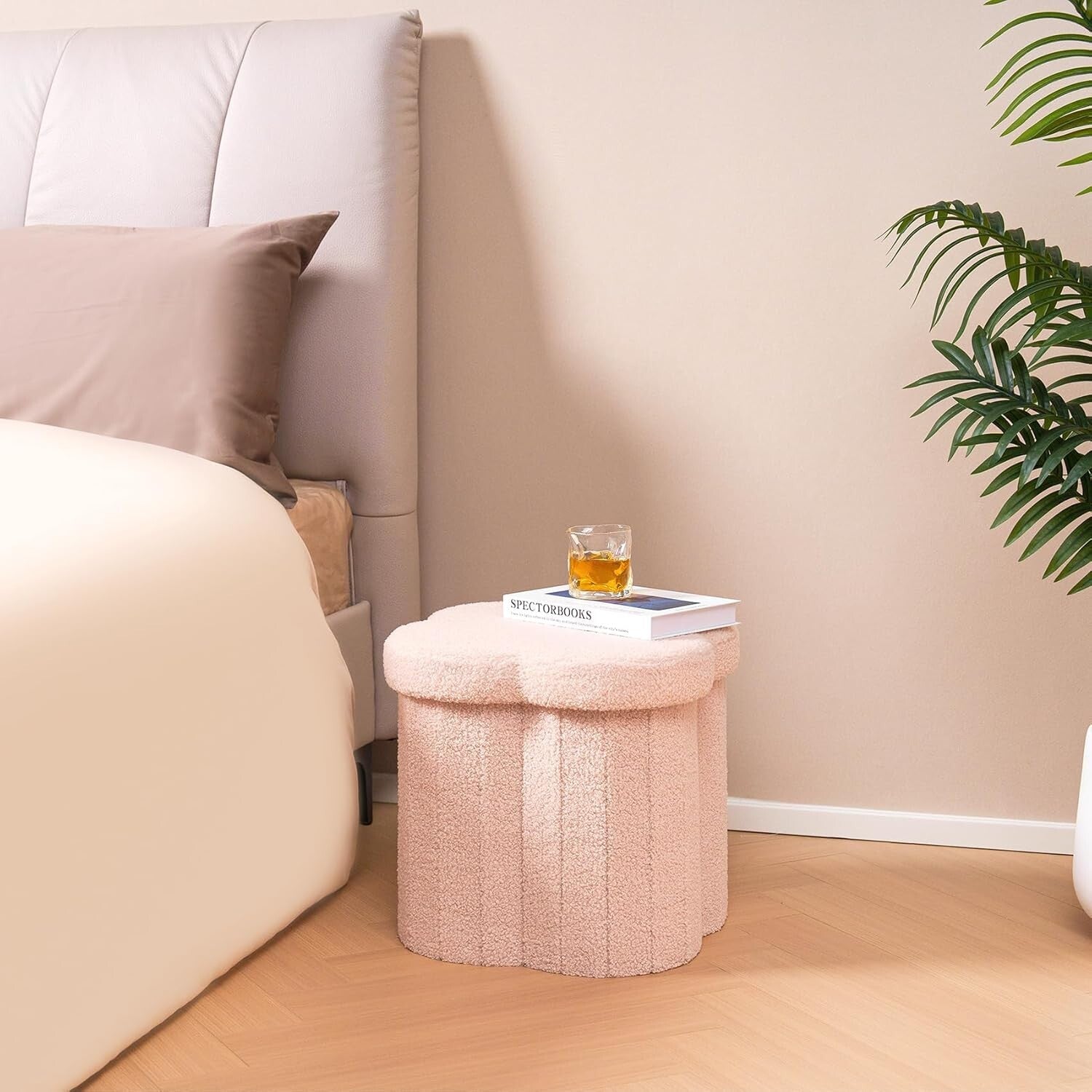 Elegant Boucle Footrest with Hidden Storage - 15" Flower-Shaped Cube Ottoman