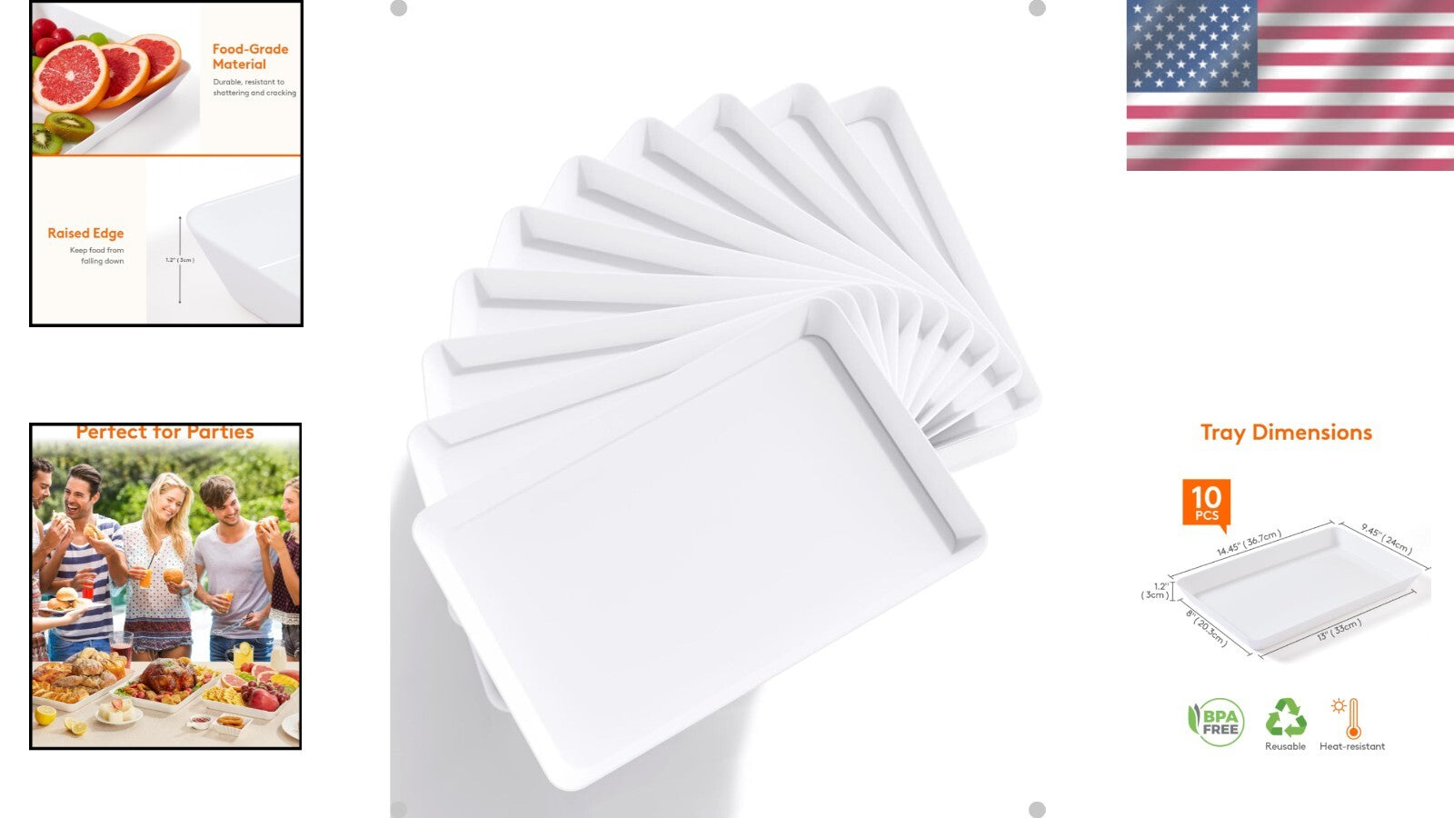 Versatile Plastic Serving Trays, Lightweight 10-Pack for Effortless Clean Up