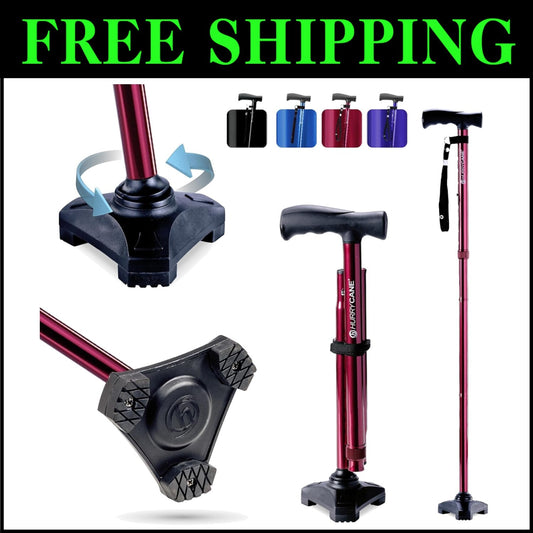 Lightweight SteadiGrip Foldable Cane with Rubber Handle for Extra Stability