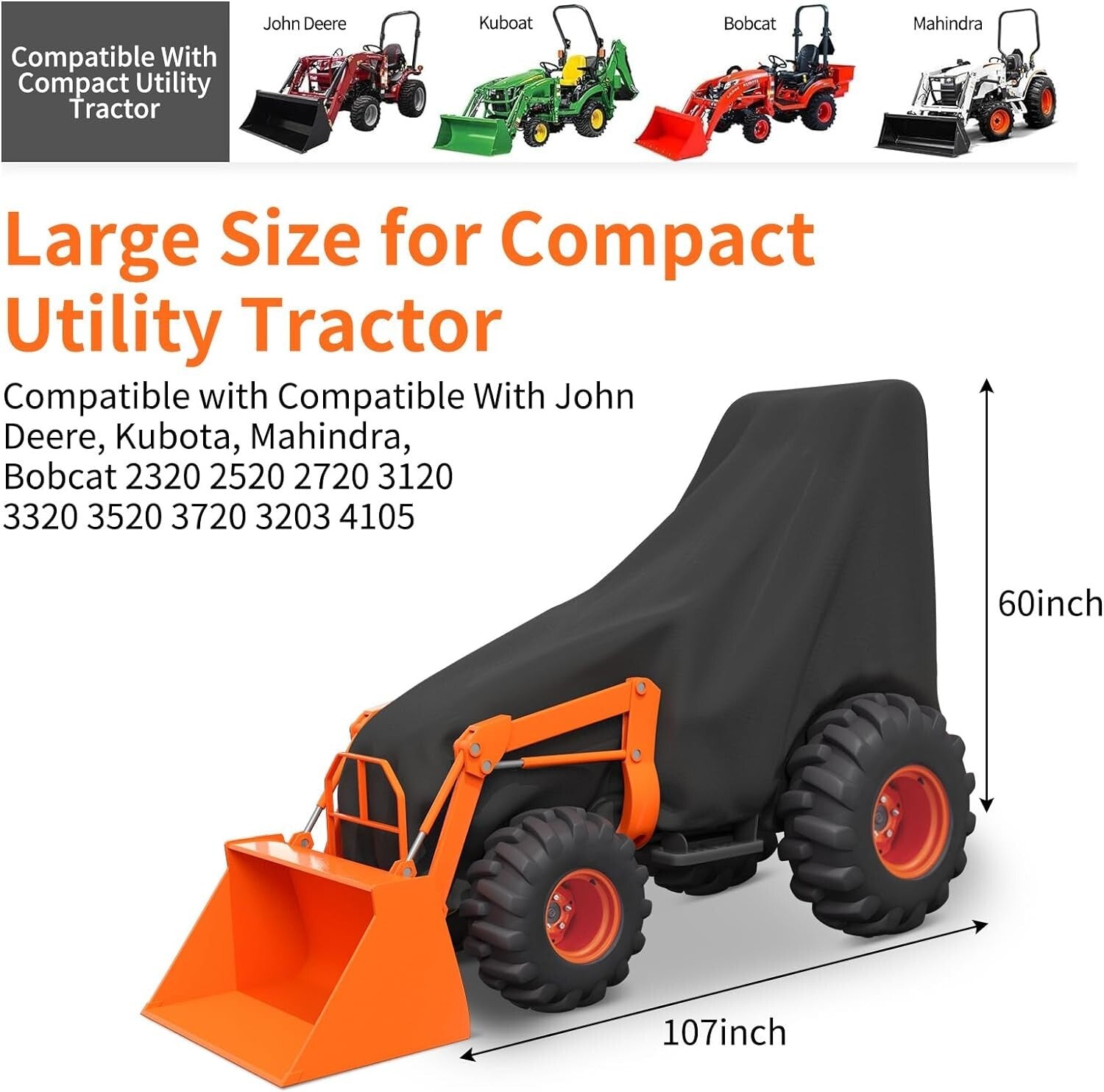 Heavy Duty Waterproof Tractor Cover for Compact Utility Tractors - Universal Fit
