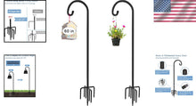 Load image into Gallery viewer, Set of 2 Adjustable 60-Inch Shepherd Hooks with Rust Resistant 5 Prong Base