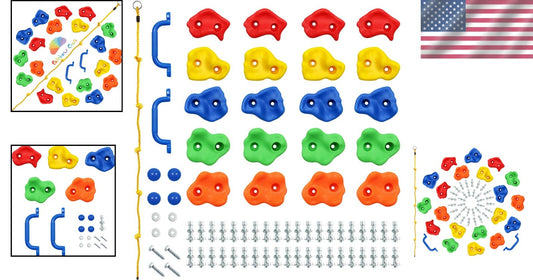 Durable 20pc Kids Rock Climbing Holds with Handles & Knotted Rope - Safe Fun