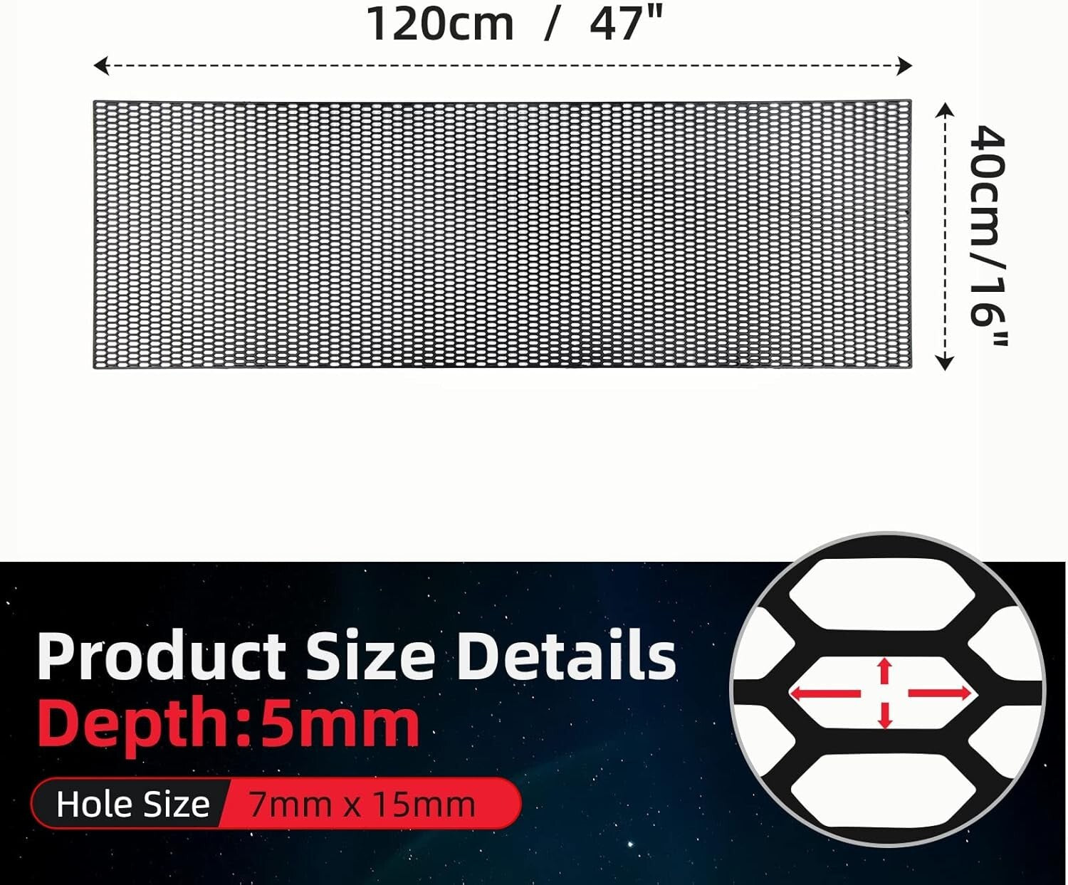 Durable 47" x 16" ABS Plastic Car Grill Mesh - Easy Install Honeycomb Design