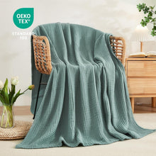 Load image into Gallery viewer, Generously Sized Teal Muslin Throw Blanket - Hypoallergenic &amp; Moisture-Absorbing