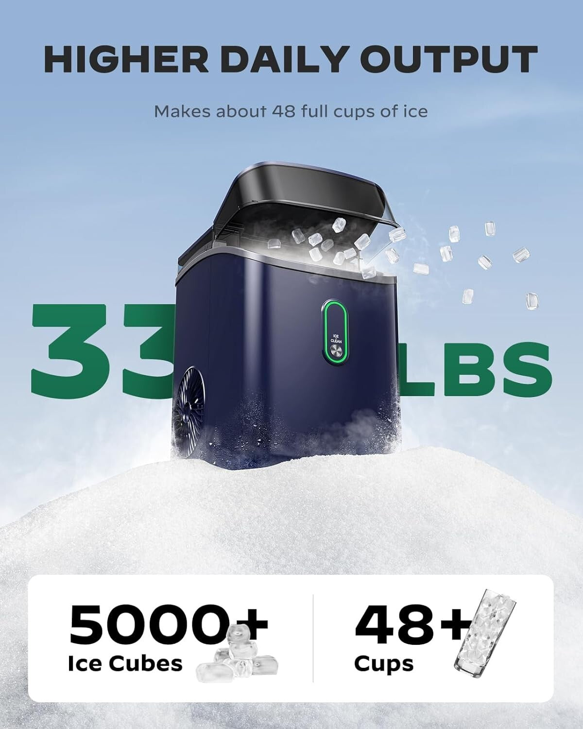 Compact Nugget Ice Maker - 33 lbs/24H, Perfect for Parties & Refreshing Drinks