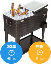 Load image into Gallery viewer, 80 Quart Rolling Ice Chest Cooler Cart - Elegant Rattan Design for Patio Parties