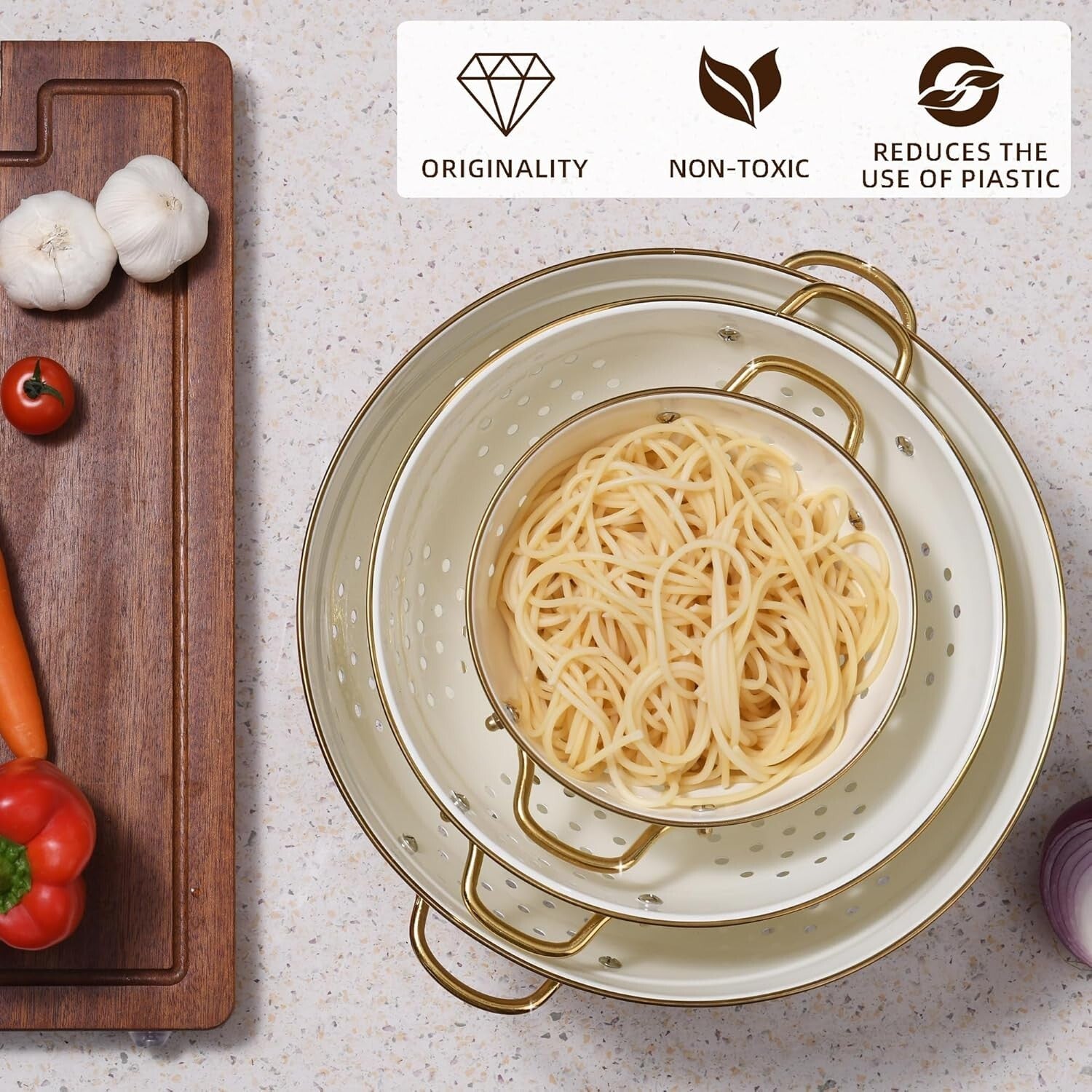 Stylish 3-Piece Colander Set in Cream - Essential Kitchen Strainers for All Use