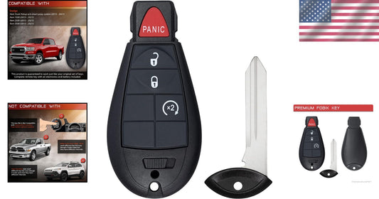 Durable RAM Key Fob Remote 2013-2018 - Perfect Replacement with Lithium Battery
