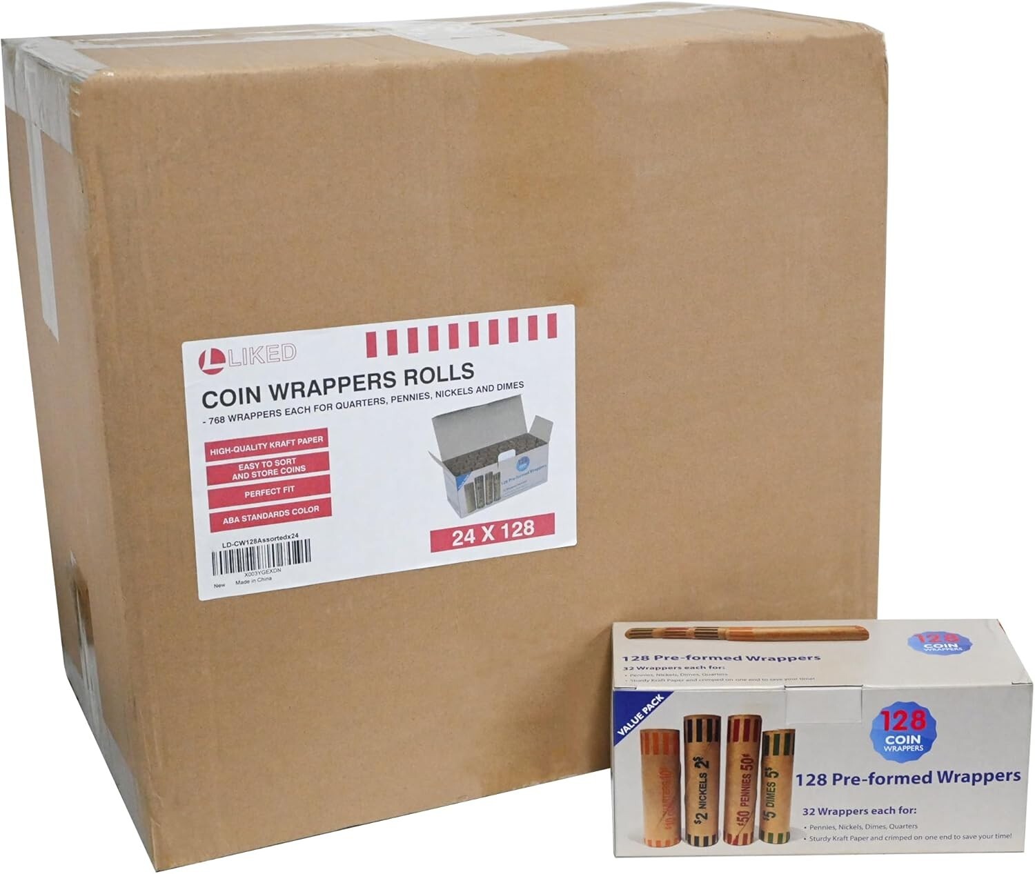 3072 Pcs Color-Coded Coin Roll Wrappers - Quarters, Nickels, Dimes, and Pennies