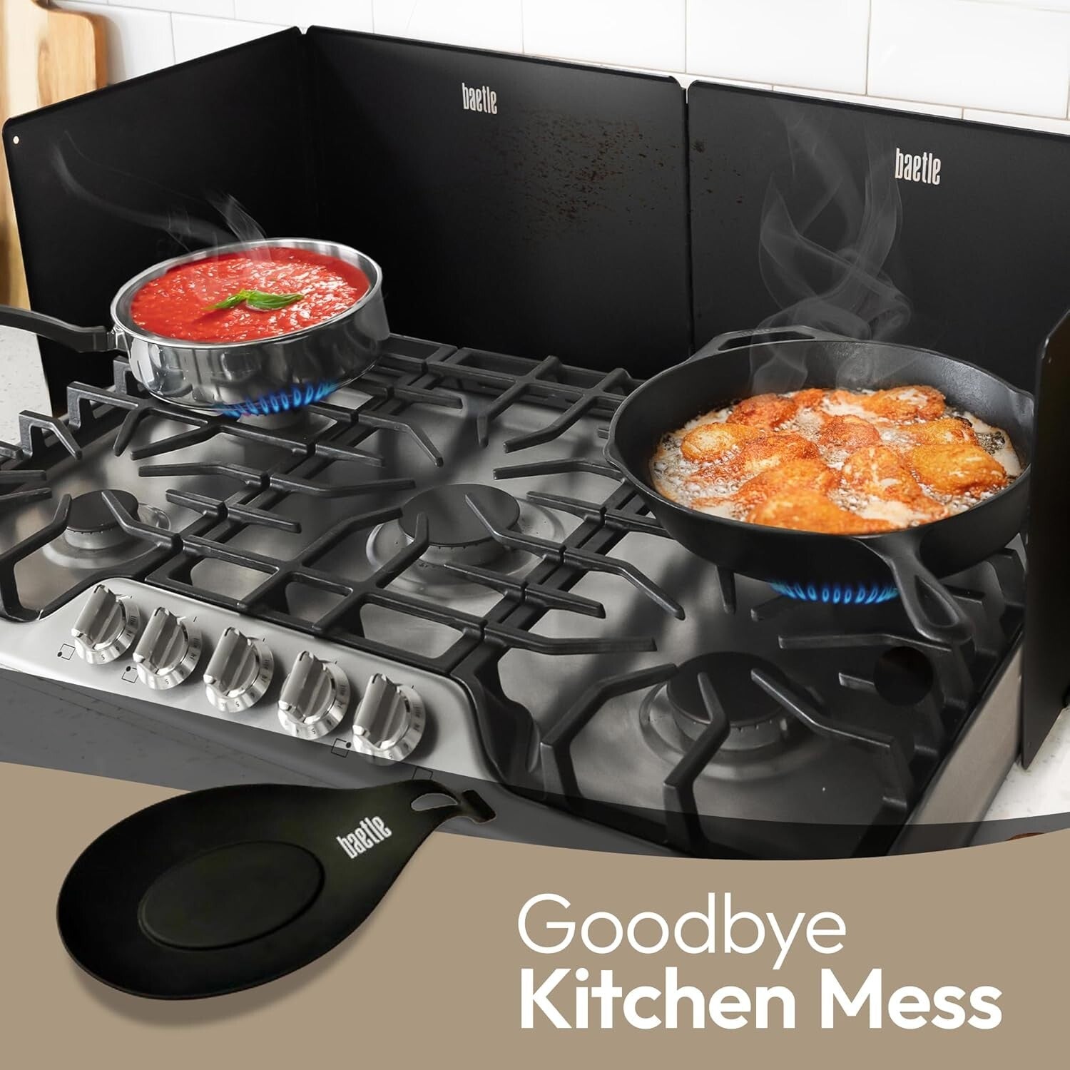 High-Quality Stainless Steel Frying Splash Guard + Spoon Rest - Holiday Gift