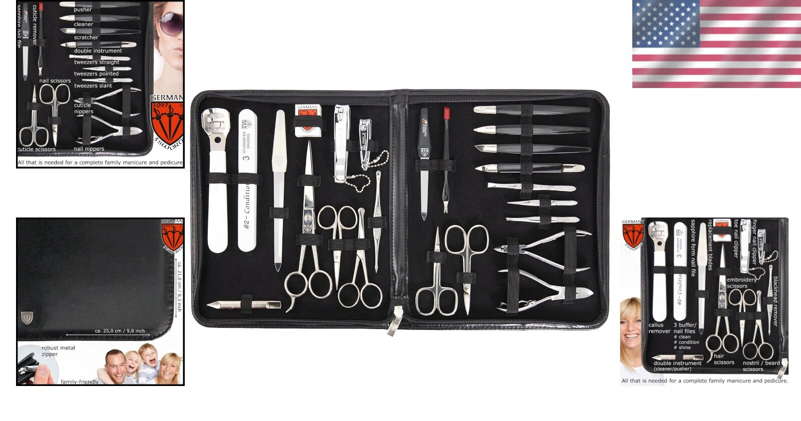 Luxury 23-Piece Nail Care Set with Professional Steel Implements in Leather Case