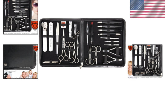 Luxury 23-Piece Nail Care Set with Professional Steel Implements in Leather Case