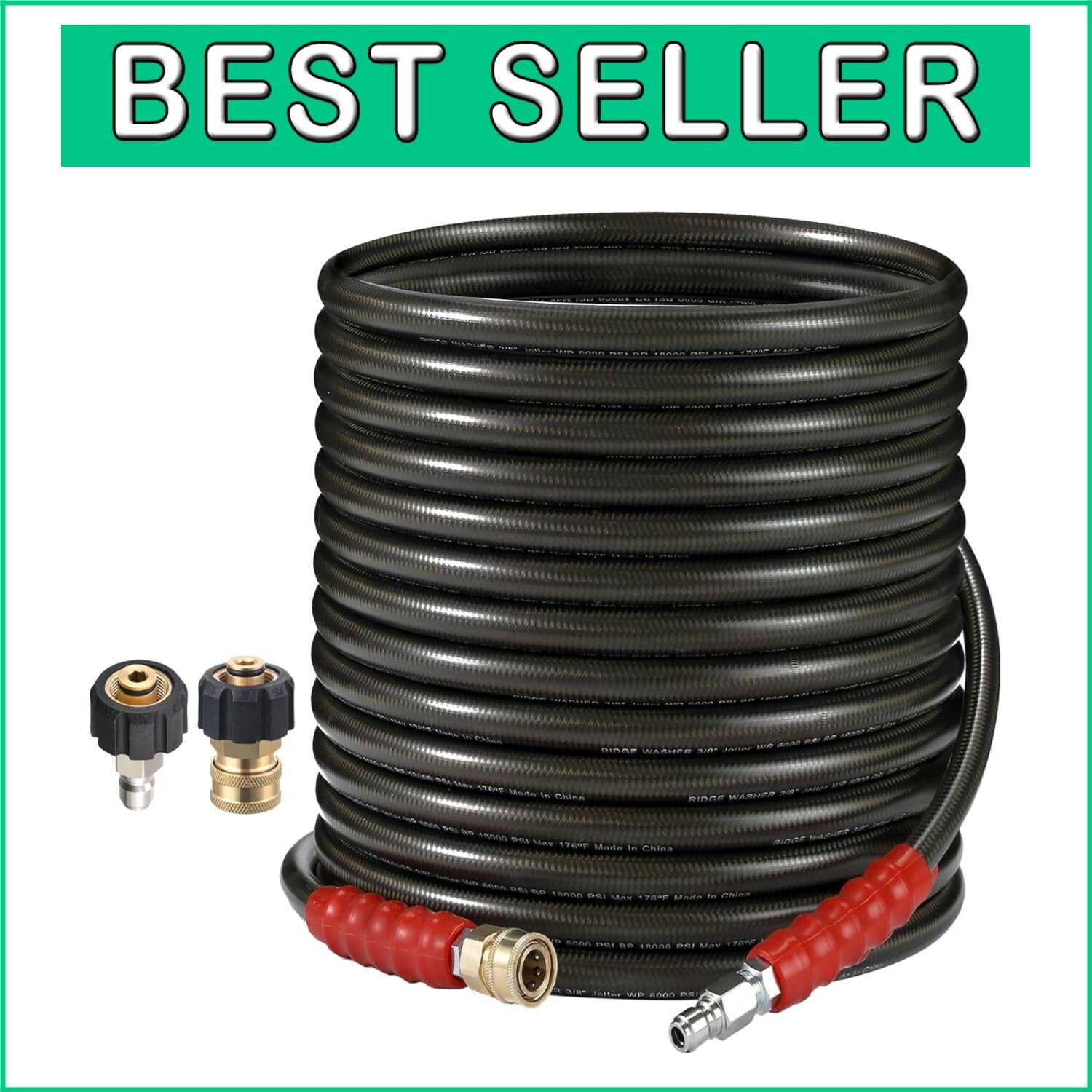 Versatile 50ft Steel Braid Pressure Washer Hose - 6000 PSI, for Gas & Electric