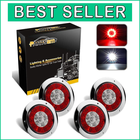 16 LED Round Waterproof Trailer Tail Lights for RVs and Trucks - 4Pcs Set