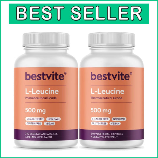 500mg L-Leucine Capsules (480 Veg Caps) - Pure Protein Synthesis Support