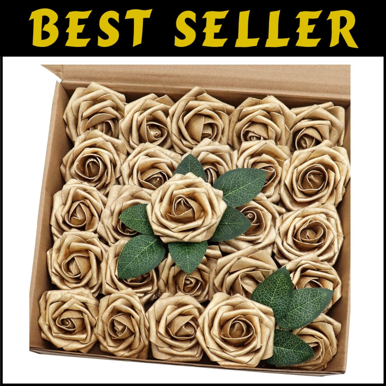 Versatile 50PCS Gold Fake Roses with Silk Leaves for Baby Showers and Home Decor