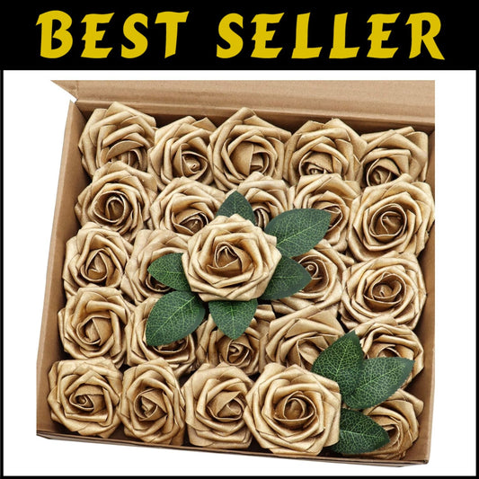 Versatile 50PCS Gold Fake Roses with Silk Leaves for Baby Showers and Home Decor