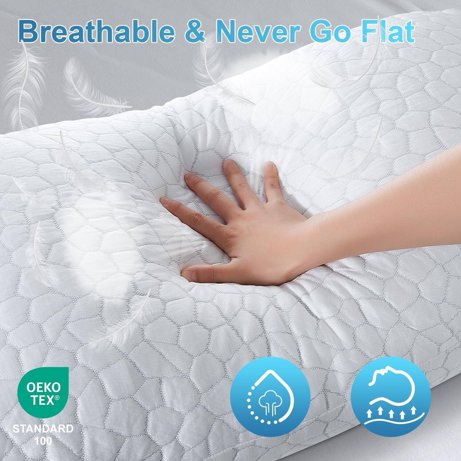 Luxury Cooling Pillows Set of 2 - Soft Gel Memory Foam for Side & Back Sleepers