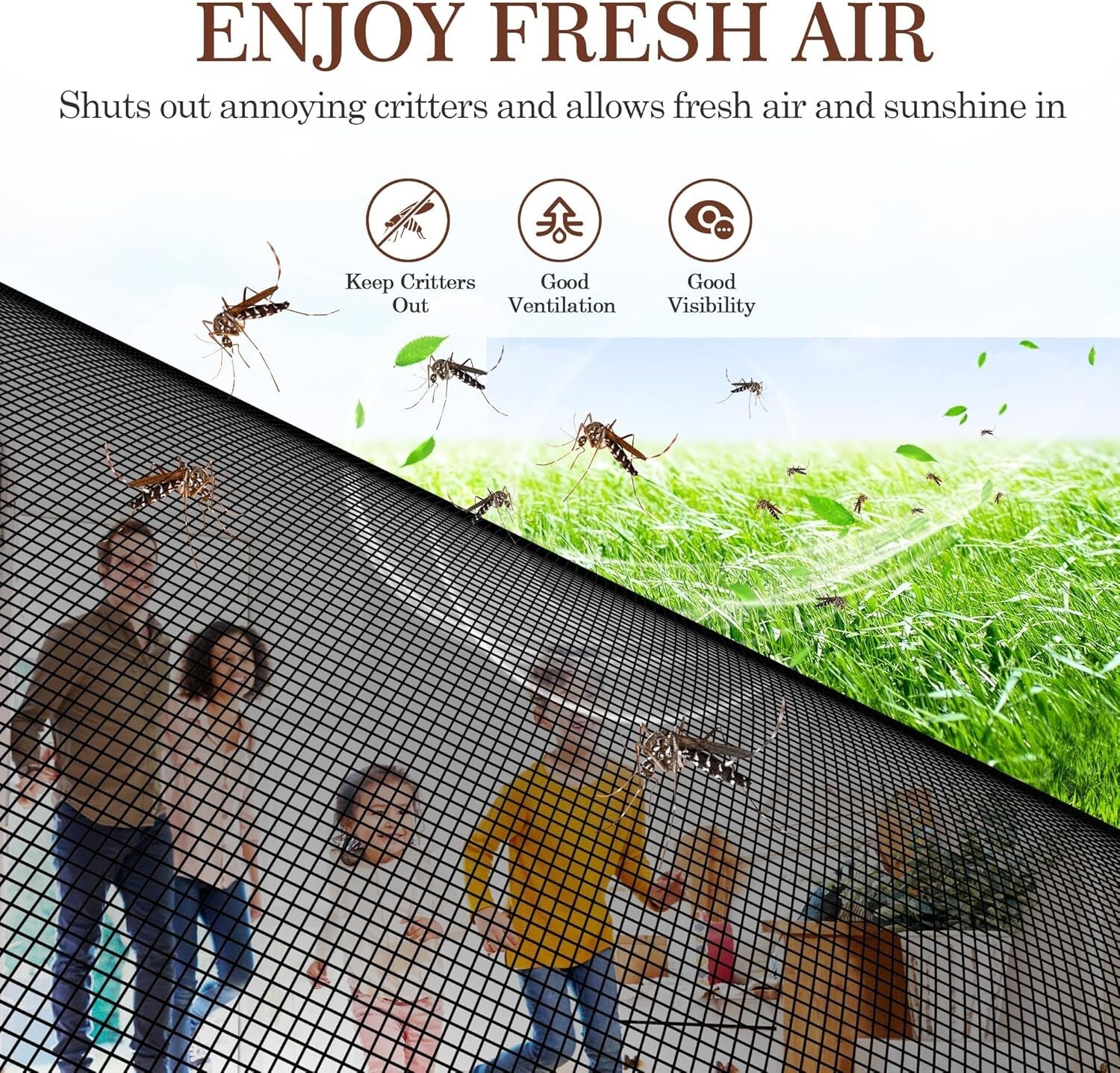 Magnetic Screen Door 72x78 for Easy Ventilation - Pet-Friendly Fiberglass Mesh
