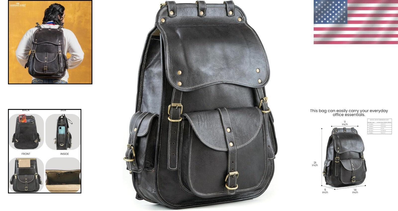 Elegant 21 Inch Casual Leather Backpack - Perfect for Work and Weekend Travel