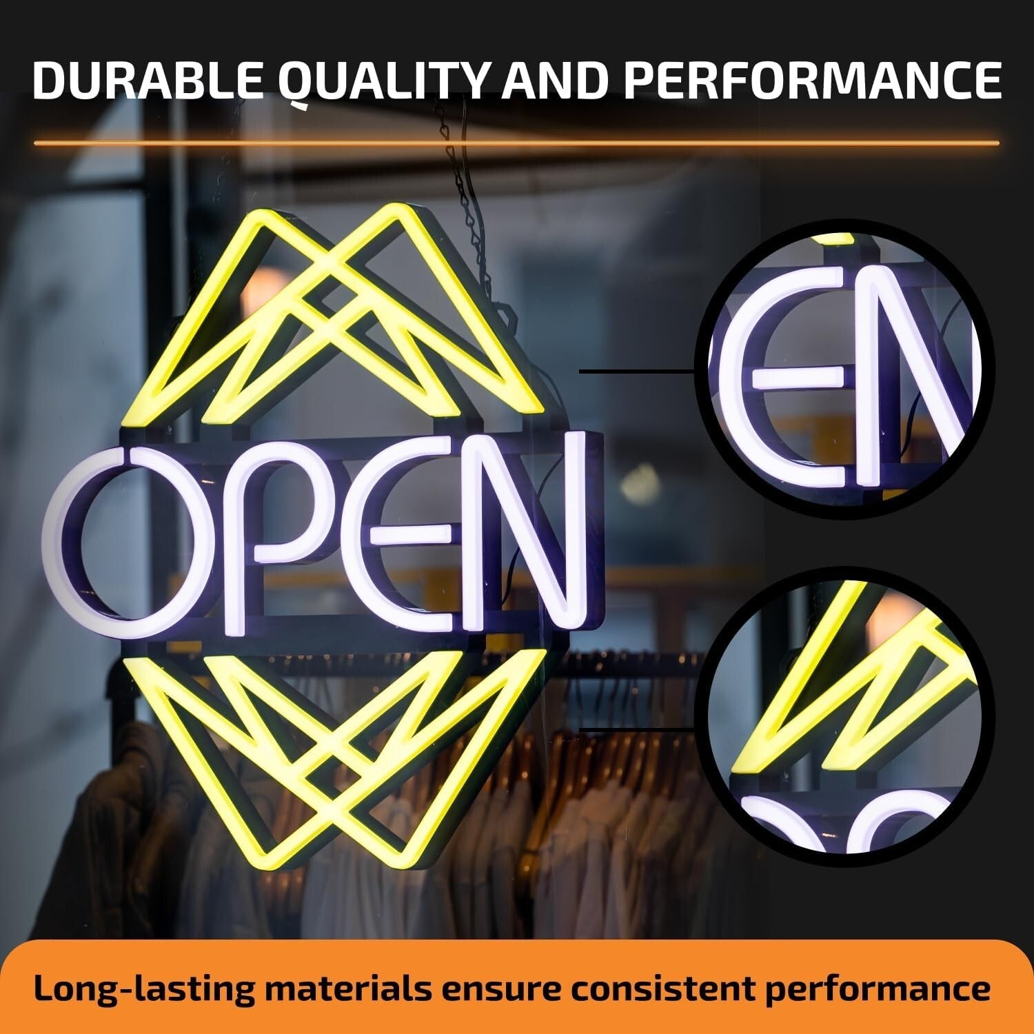 Eye-Catching Wall Mount LED Open Sign - 49 Colors, Bright Visibility Day & Night