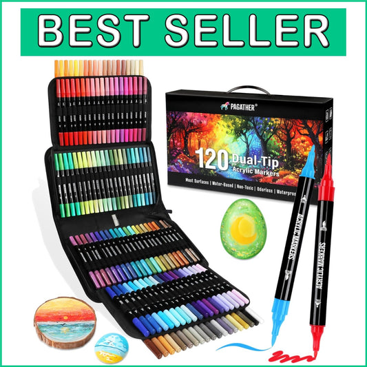 Versatile 120-Color Acrylic Marker Set in Portable Canvas Case - Ideal Gift