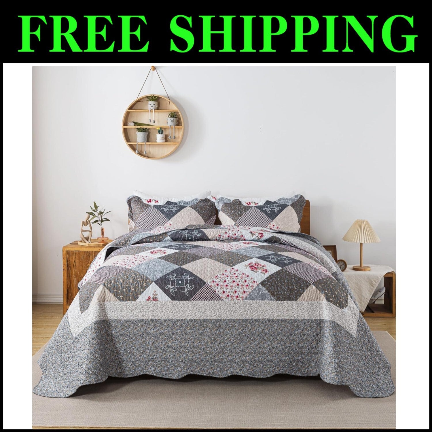 Classic Floral King Quilt Set - Lightweight & Easy Care Microfiber Coverlet