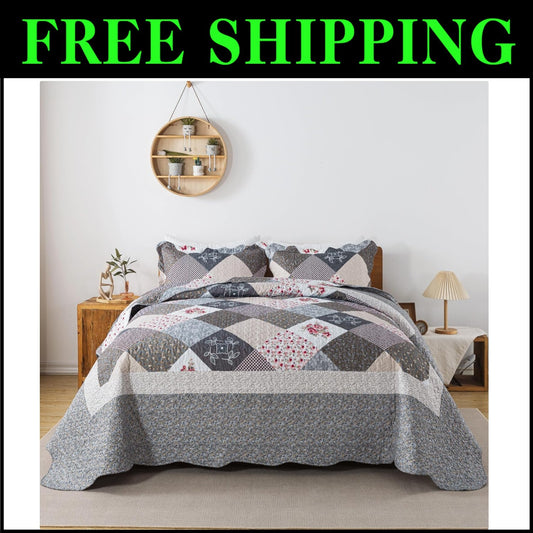 Classic Floral King Quilt Set - Lightweight & Easy Care Microfiber Coverlet