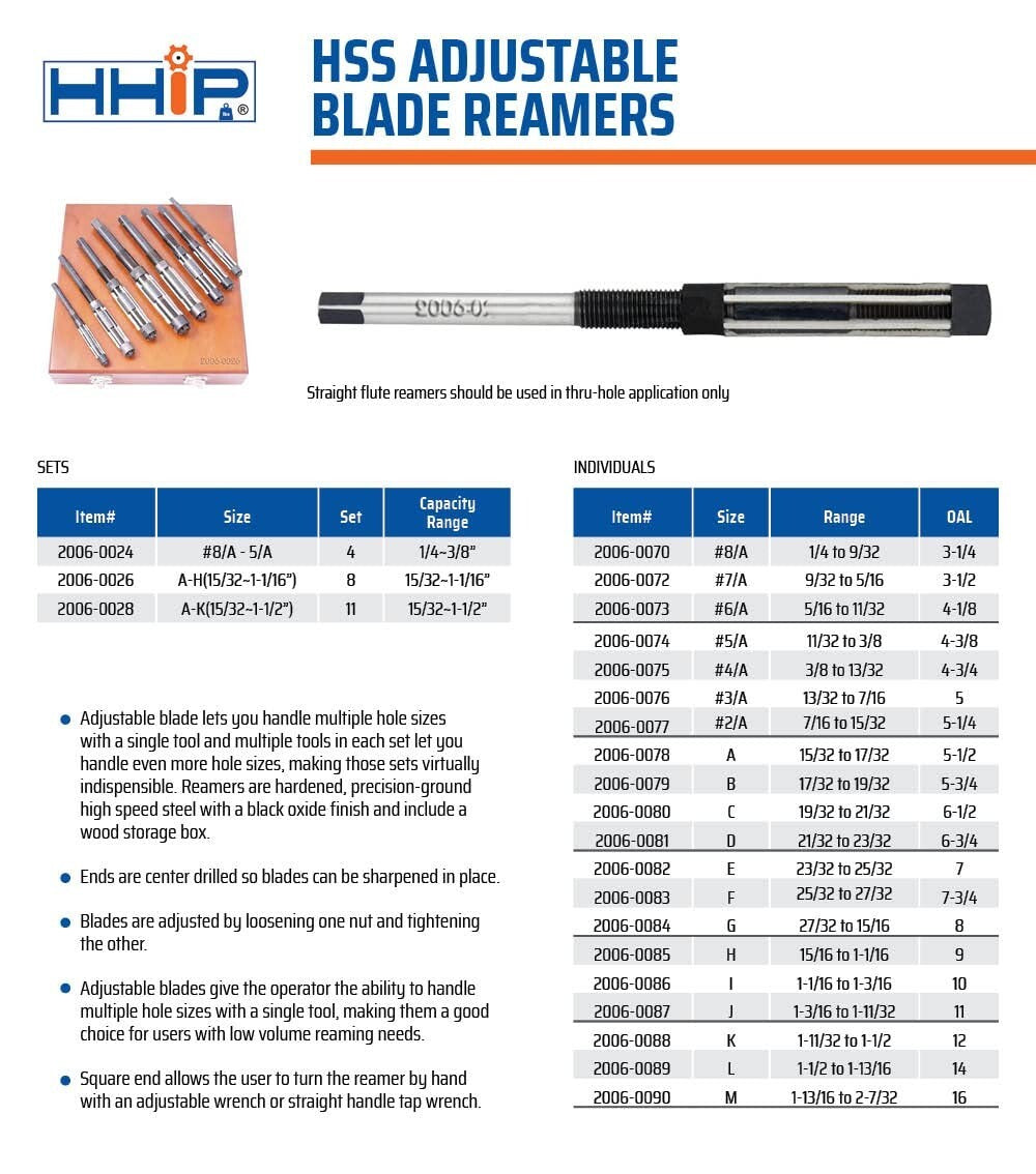 14" OAL High-Speed Steel Adjustable Blade Reamer with 6 Blades - Size L