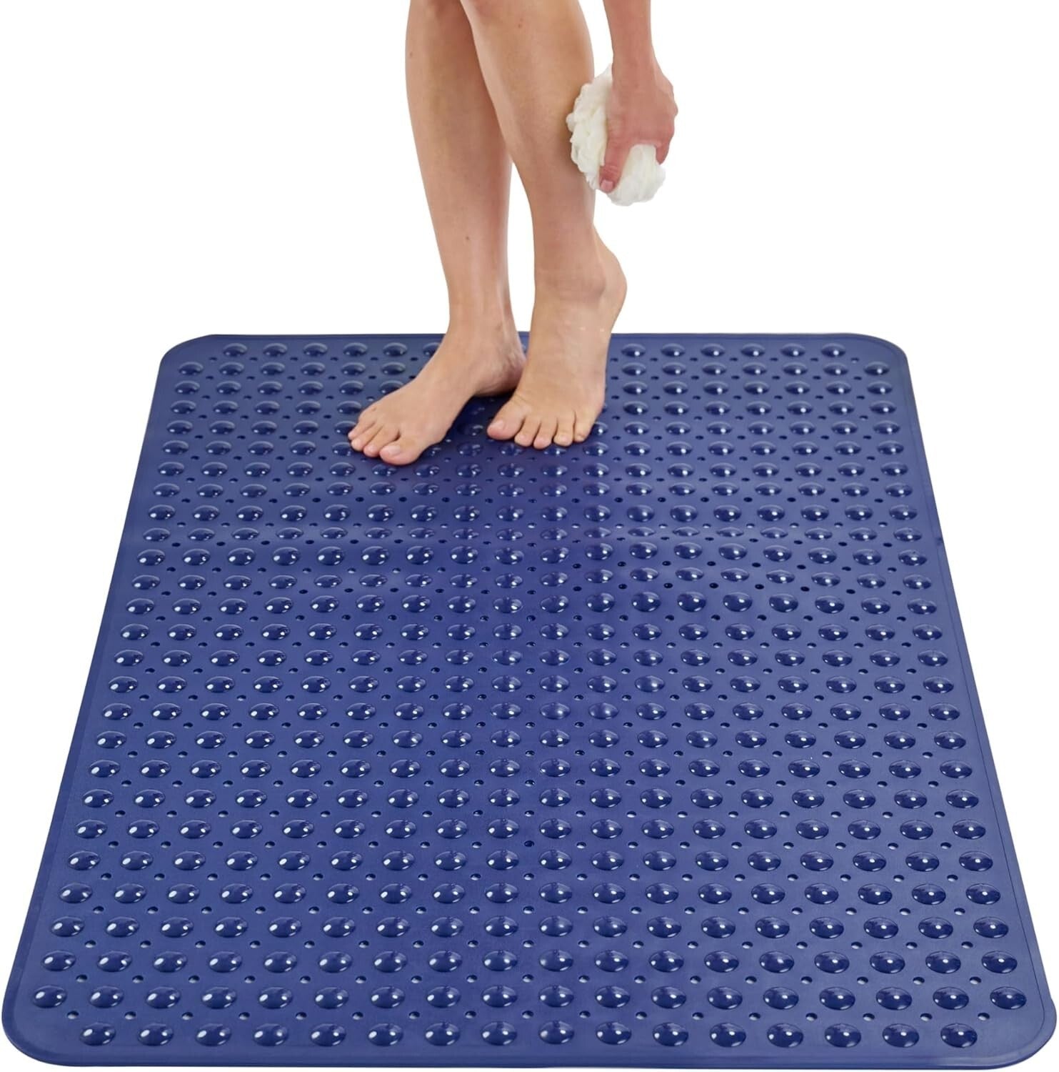 XL Bathroom Shower Mat 47x32 - Durable Anti-Slip with Drain Holes & Suction Cups