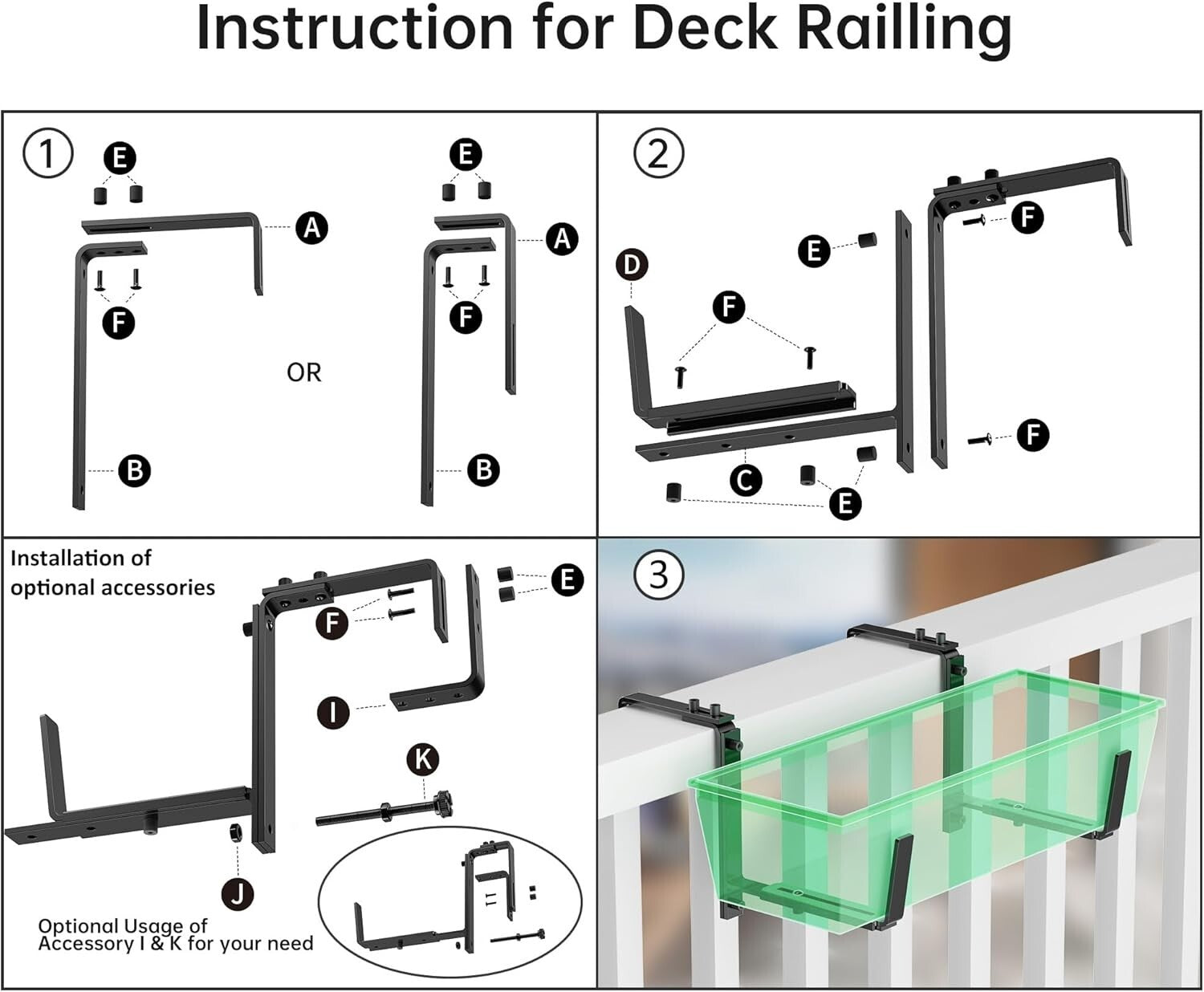 6 Adjustable Planter Box Brackets – Heavy Duty Wall & Railing Mounts, Black