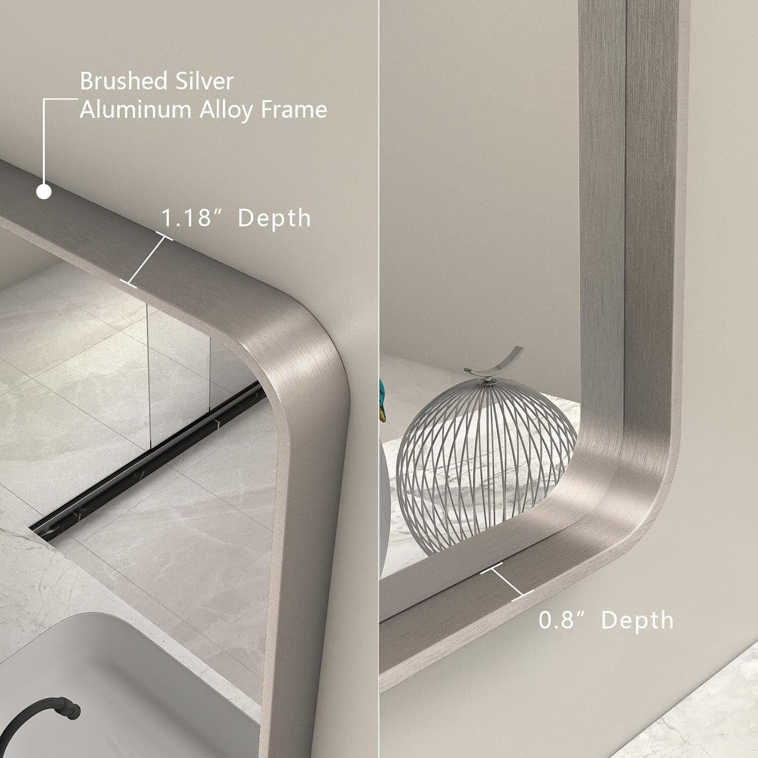 48x30 Lightweight Silver Framed Mirror - Perfect for Bathrooms & Dress Rooms