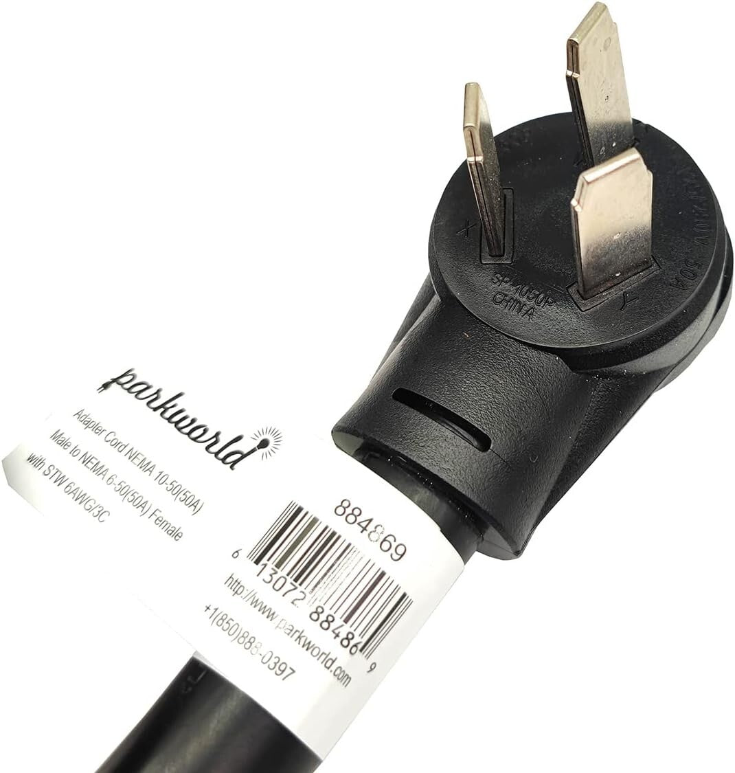 10FT Heavy-Duty Adapter Cord: NEMA 10-50P to 6-50R - 50A 250V Power Connector