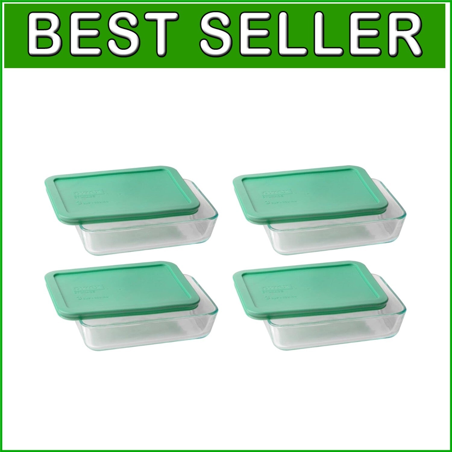 Durable 3-Cup Glass Containers with Green Snap Lids - Dishwasher Safe Lids