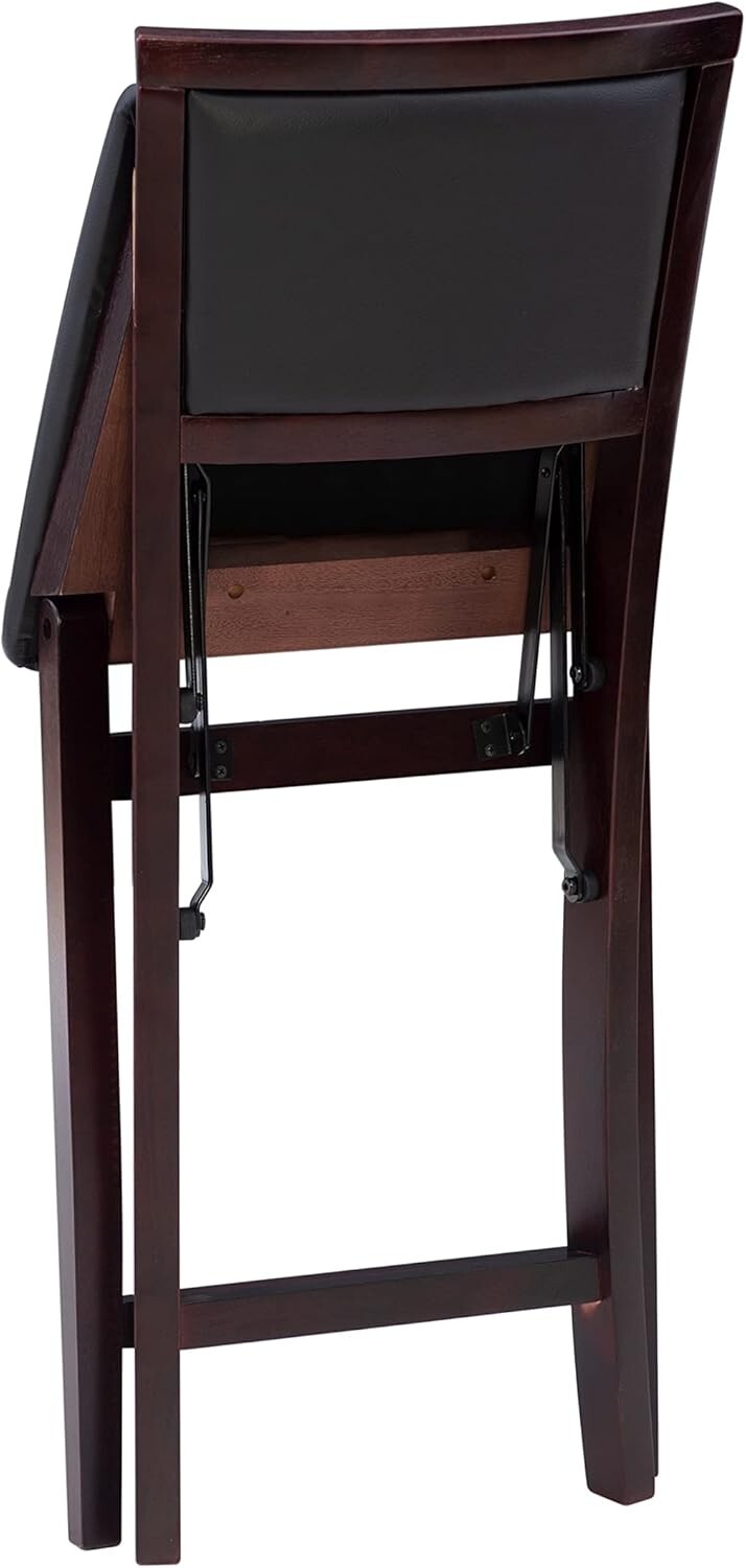 Elegant 24-Inch Folding Counter Stool with Faux Leather Pad - Espresso Finish