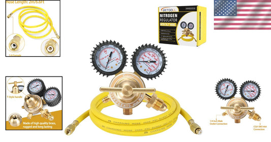 Durable Nitrogen Pressure Regulator with Protective Gauges and Adjustable Handle