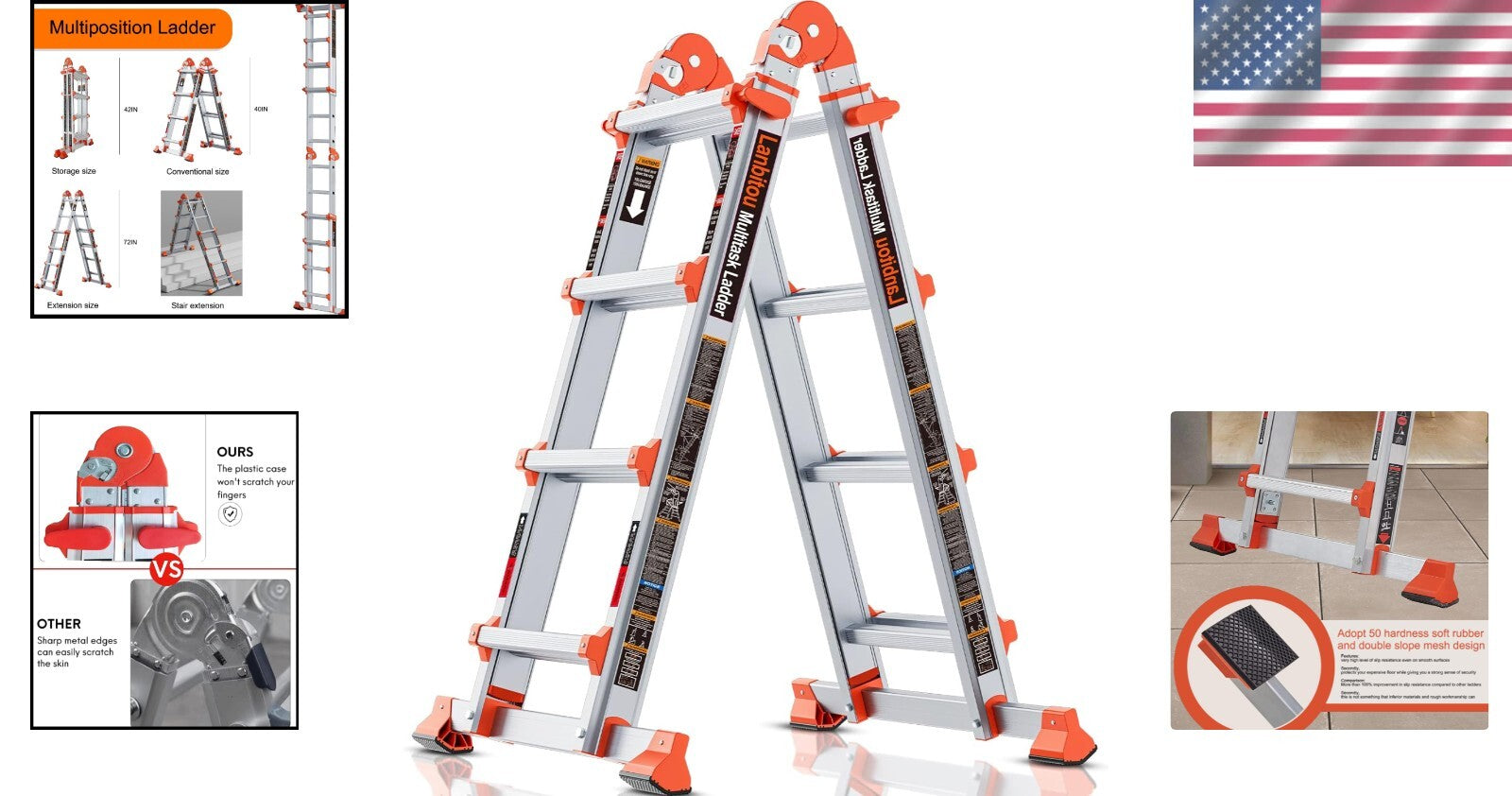 Compact Multi-Position 14 FT Ladder - 330 lbs Capacity, Easy to Store & Use