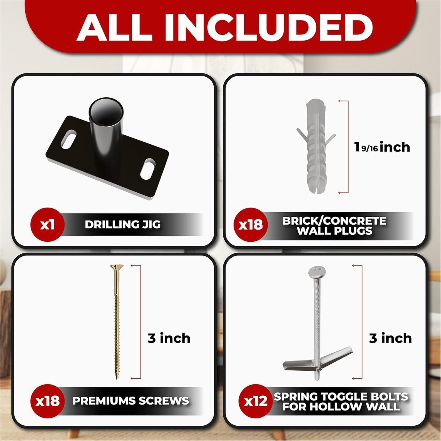 Complete Floating Shelf Bracket Set with Installation Hardware - 6 Inch Rods