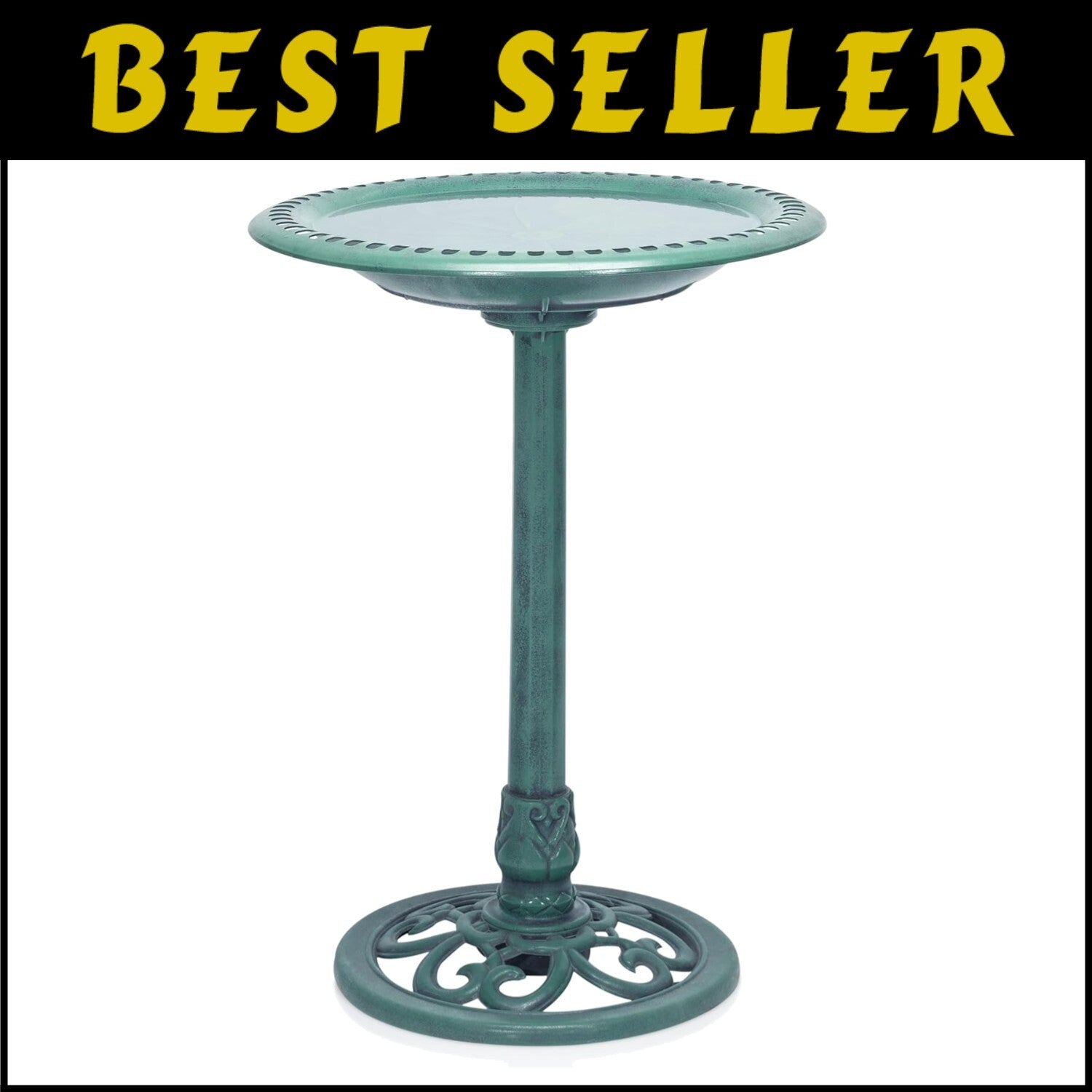 Elegant 28" Tall Outdoor Bird Bath with Scrollwork for Yard and Garden Décor